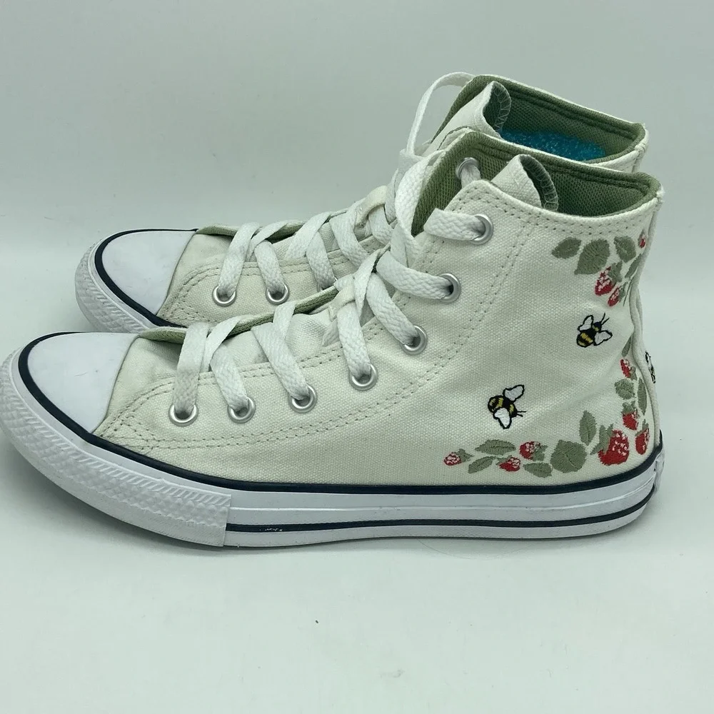 Converse CTAS Girls 3 Hi-Top Floral Embroidered Bee Strawberries Coquette Shoes